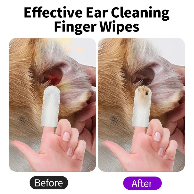 Pet cleaning products Ear cleaning wipes, fingertips, mite removal for Cat and dog ear cleaning
