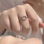 Cat Rings for Women Simple White Zircon Elegant Adjustable Rings Cute Animal Fashion Jewelry
