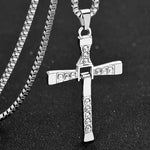Religious Cross Necklace Iced Out Crystal Pendant Titanium Steel Cuban Chain Men's Trendy Jewelry