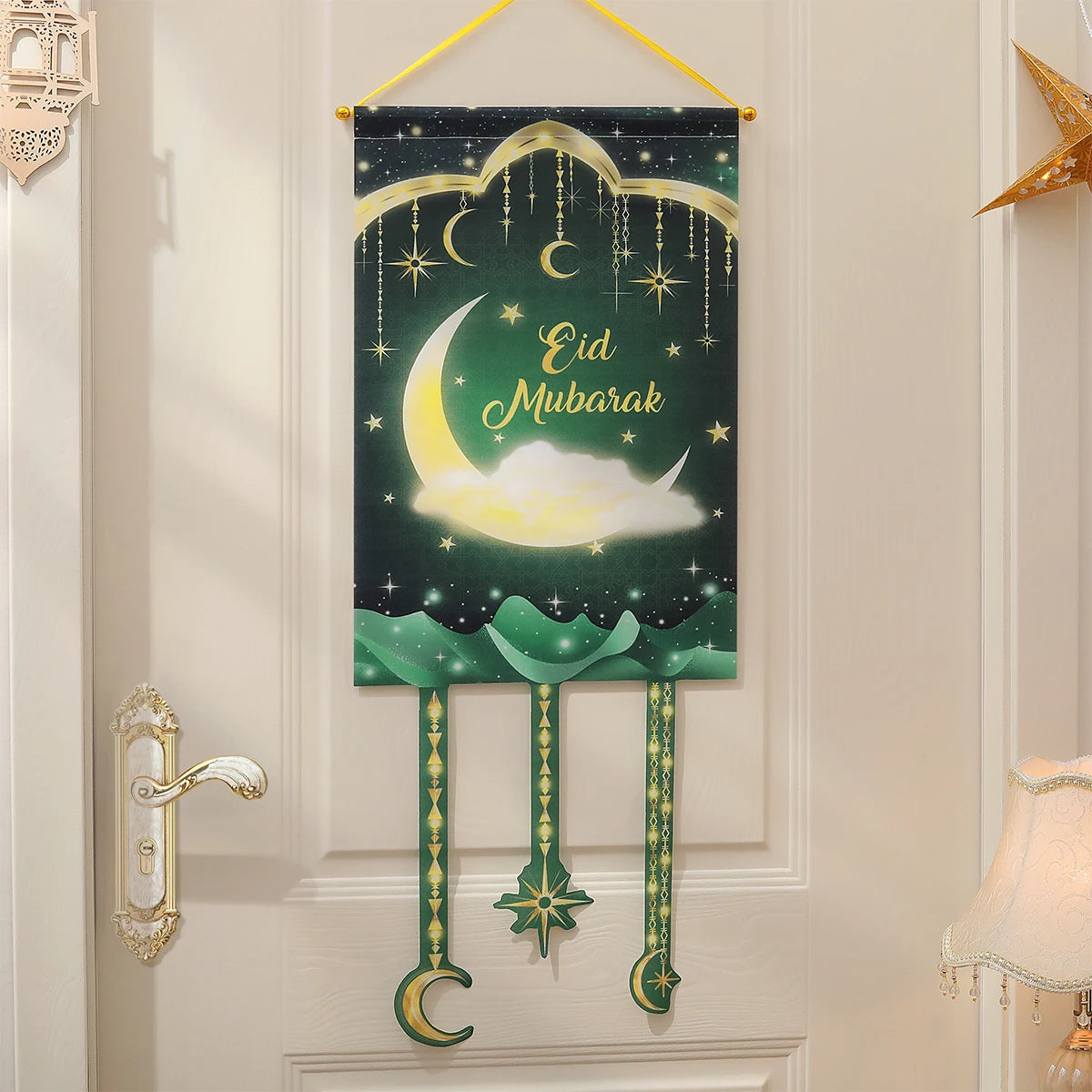 Ramadan Irregular Flag Hanging Moon Stars Door Hanging Wall Decoration Party Decoration Hanging Pieces Banner 1 Set 1 Piece