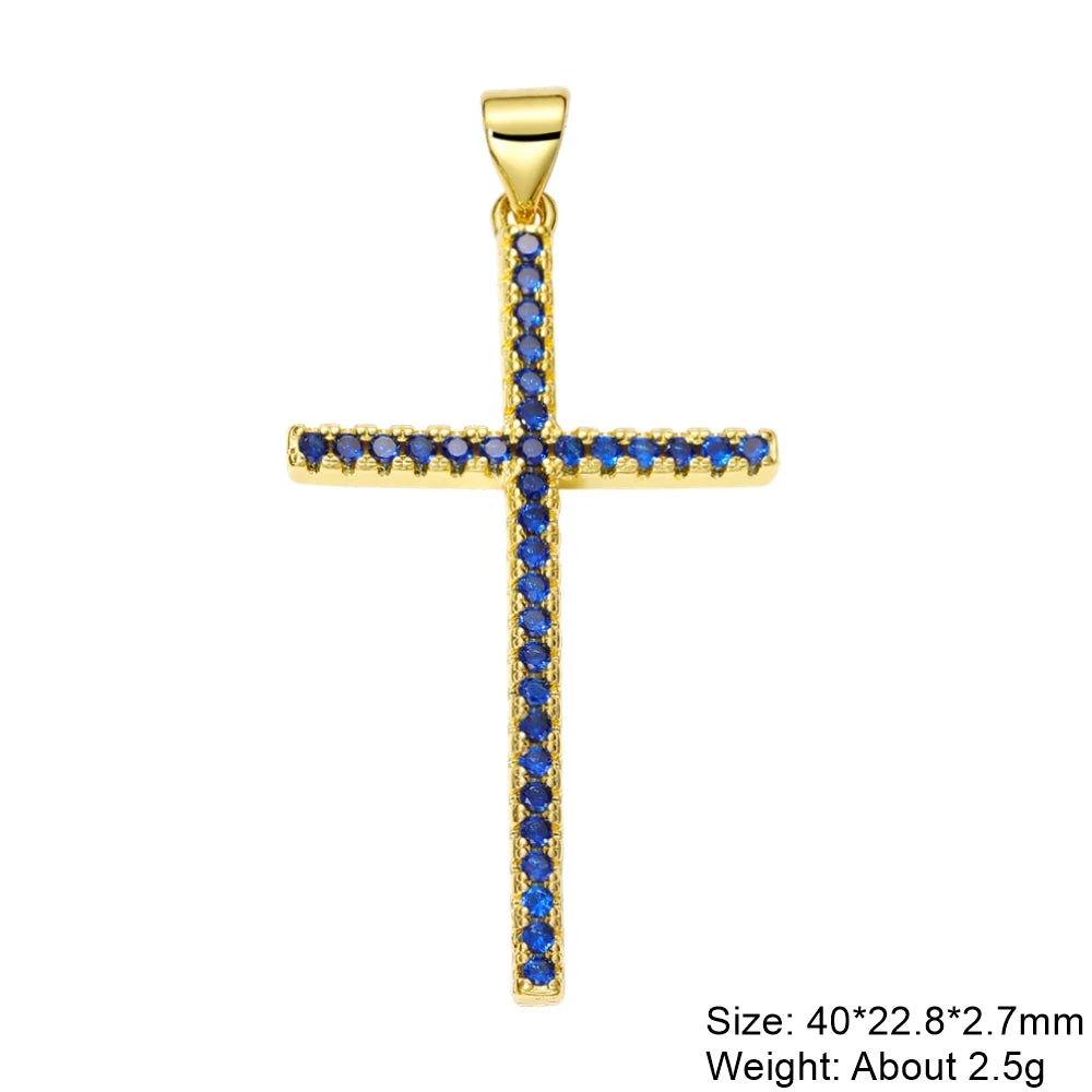 Religious Talisman Jewelry Accessories Handmade 18K Real Gold Plated Cz Paved Catholic Christian Cross