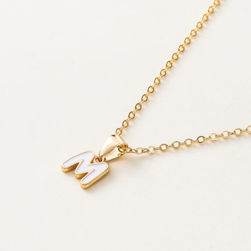 Name Initial Necklace For Women Simple Enamel A-Z Alphabet Pendants Choker Letter Necklaces Fashion Clavicle Chain Jewelry Gifts