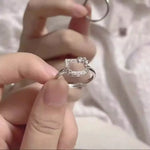 Cat Rings for Women Simple White Zircon Elegant Adjustable Rings Cute Animal Fashion Jewelry