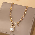 Women's Necklace Women's Simple Chain Necklace with Unique Clasp Design and Faux Pearl Pendant, Suitable for Daily Wear and Vacation Wear