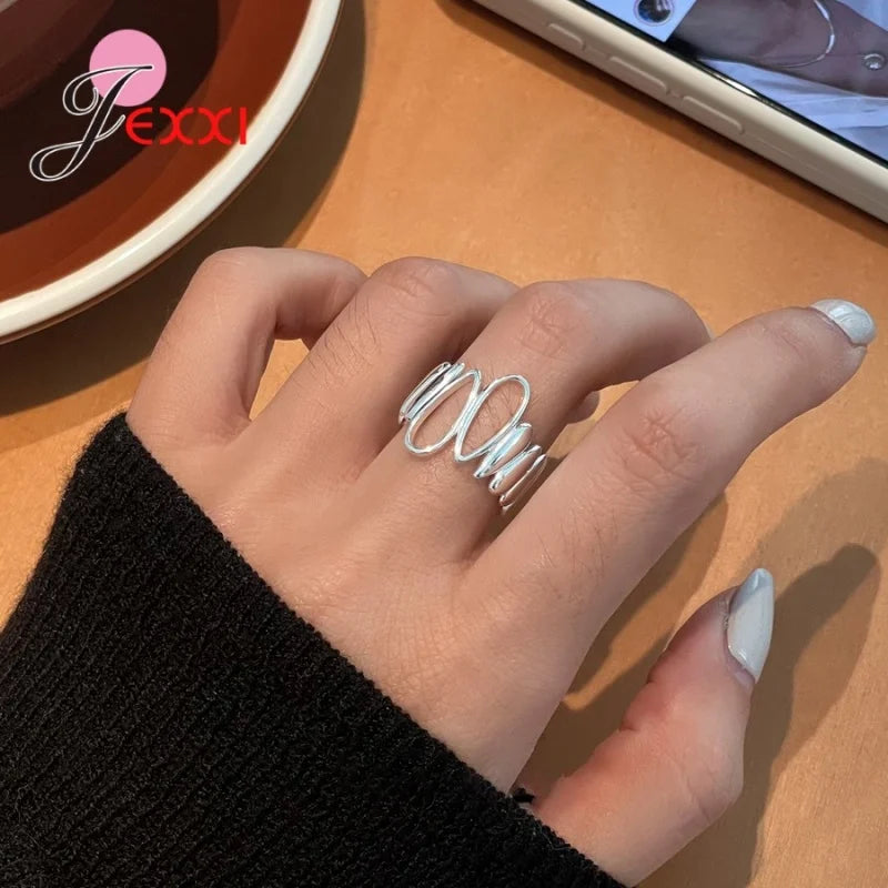 Rings for Women Couple 925 Sterling Silver Minimalist Handmade Simple Wide Interware Ring