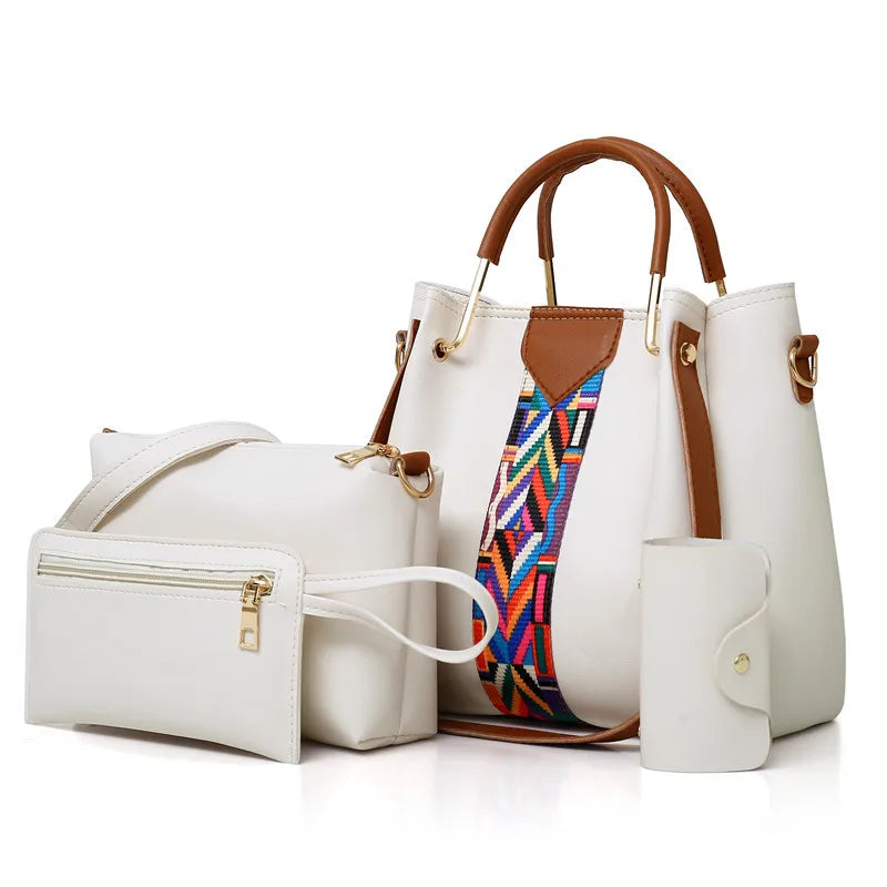Women's Handbag New Fashion 4-Piece Set Tote Shoulder Crossbody Bag.