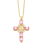 Jesus Cross Necklace for Women Men Retro Copper Zircon Colorful Cross Virgin Mary Pendants Jewelry