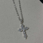 Shiny Crystal Zircon Cross Pendant Necklace for Women Girls Punk Silver Color Thin Chain Necklace