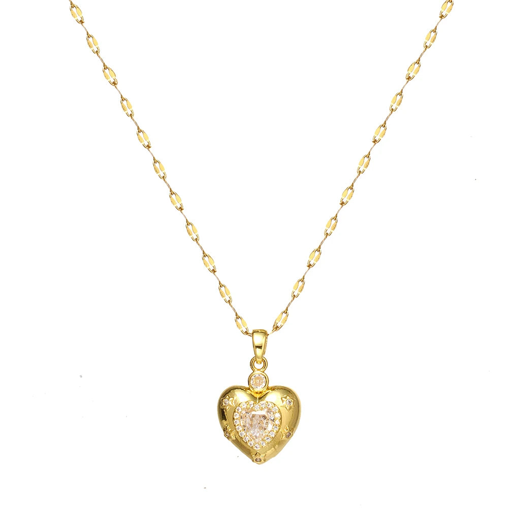 Women's High-End Heart-Shaped Necklace with Zircon Cross Pendant Stainless Steel Collarbone Chain Fashionable Jewelry