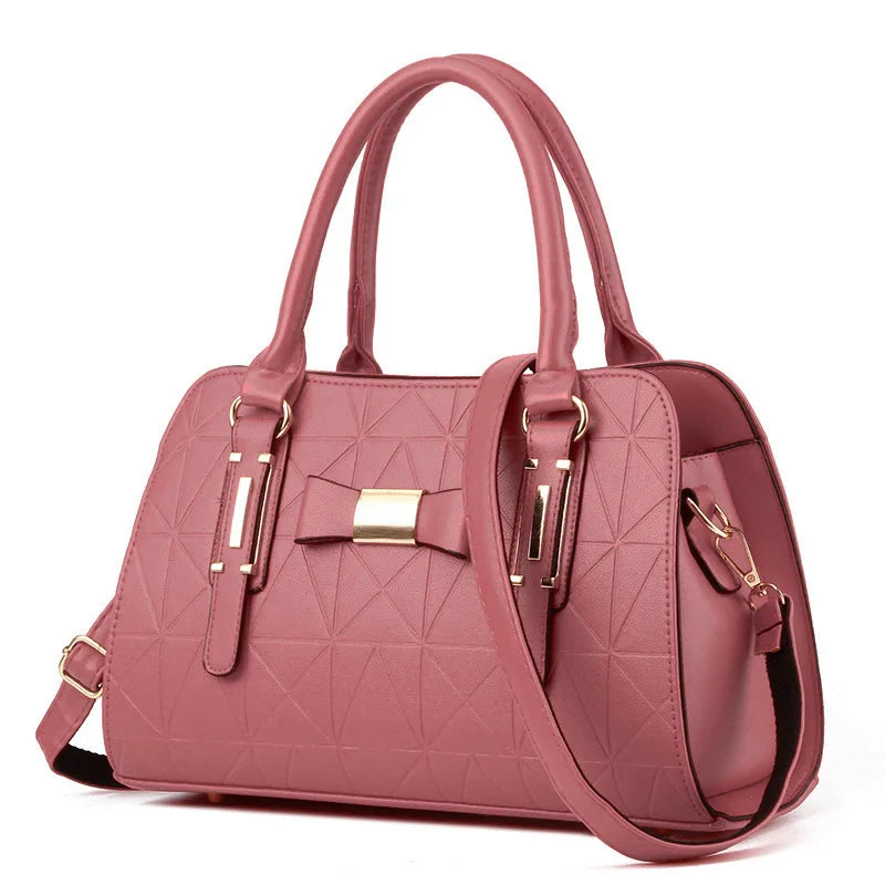 Large Capacity Butterfly Knot Women's Handbag Fashionable Embossed PU Leather.