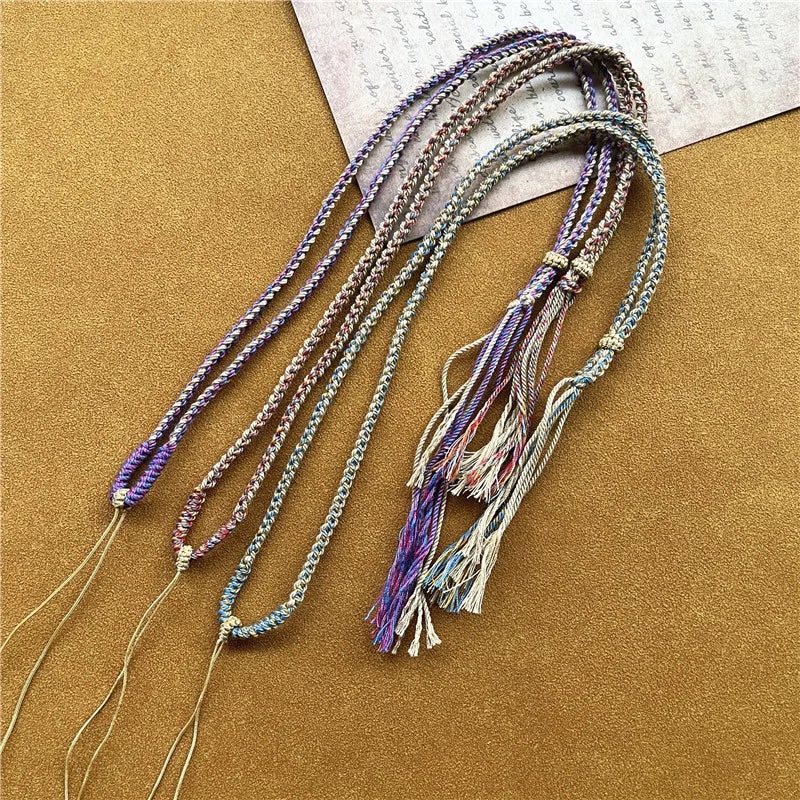 Necklaces for Women Cotton Chain Colorful Pendant Hand Knitted Jewelry on the Neck Retro Long Necklace Premium Couple Pendants