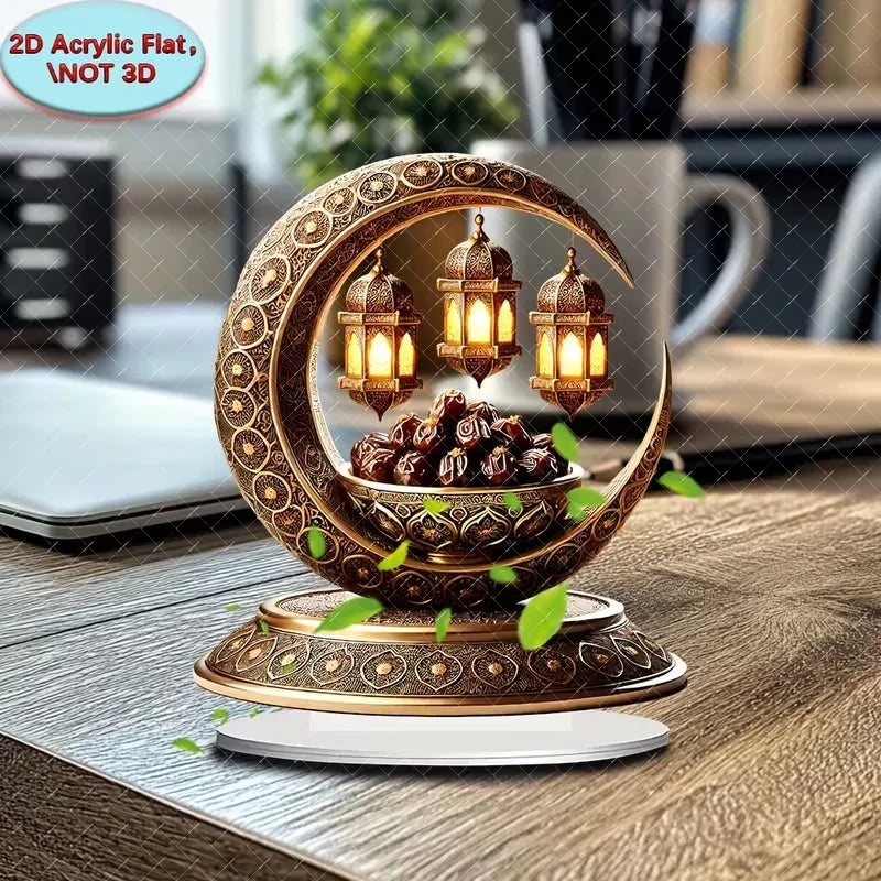 2D flat golden crescent lantern for Ramadan