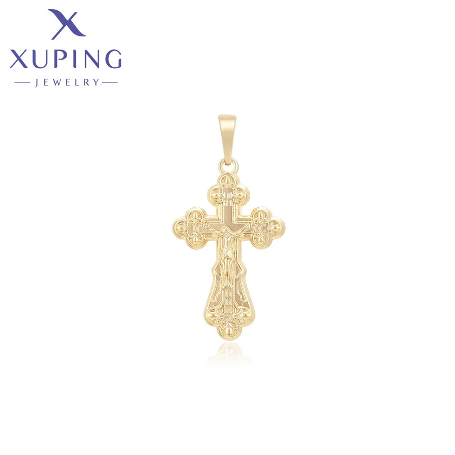 Jewelry Charm Cross Pendant Necklace of Light Gold Color Women Girls Exquisite Gift