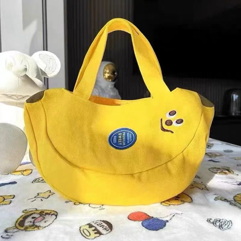 Hand Bag Cute Funny Banana Large Capacity Canvas Small Tote Bags Mother Kids Portable Shopping Purses Gift