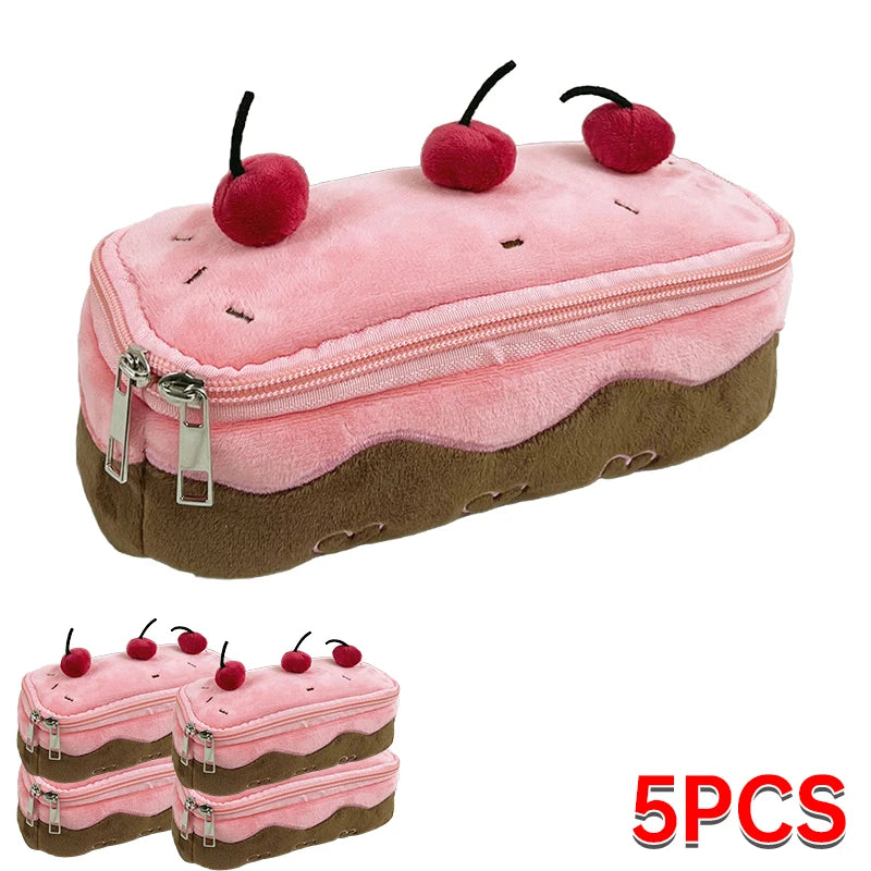 Cute Pencil Bag Plush Cherry Cake Pencil Case Large Capacity Kawaii Pencil Pouch for Girls Kids Back to School Acsesories Gift