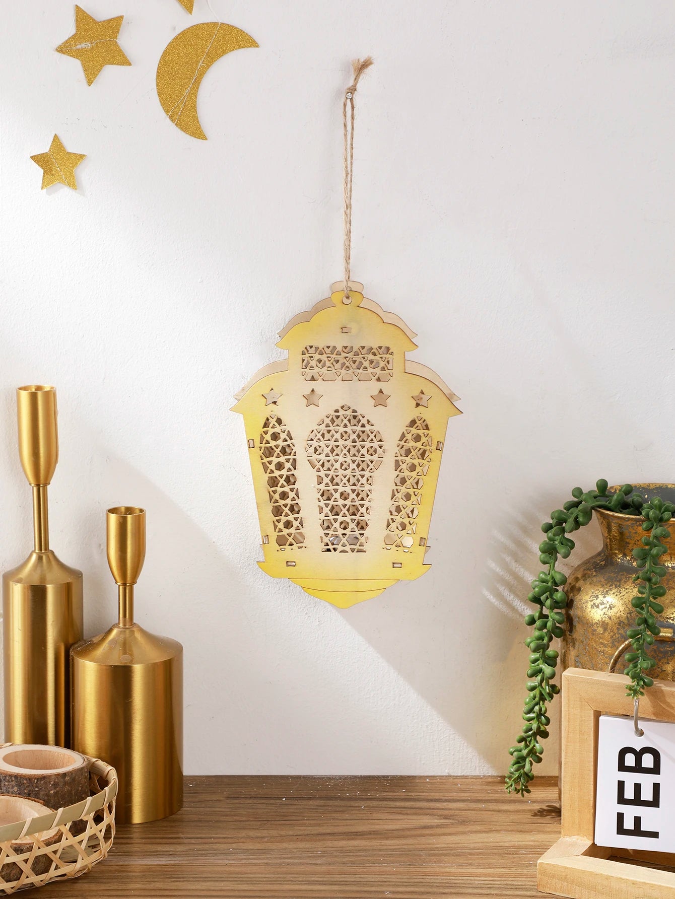 Ramadan Lantern Decor Wooden Hollowed Star Pattern