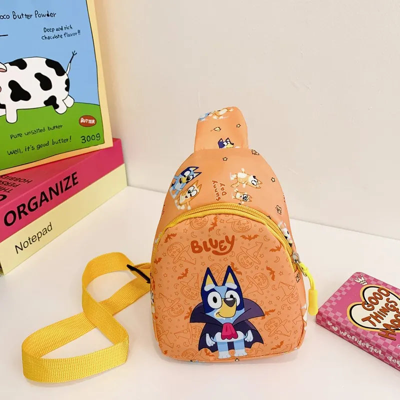 Bingo Friends Children's Bag Cute Bluey Family kids Chest Bag Kindergarten Cartoon Light Crossbody Bag.