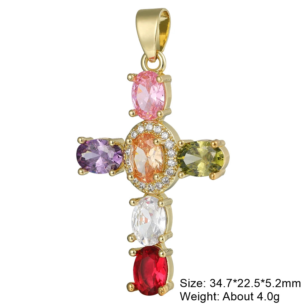 Religious Talisman Jewelry Accessories Handmade 18K Real Gold Plated Cz Paved Catholic Christian Cross