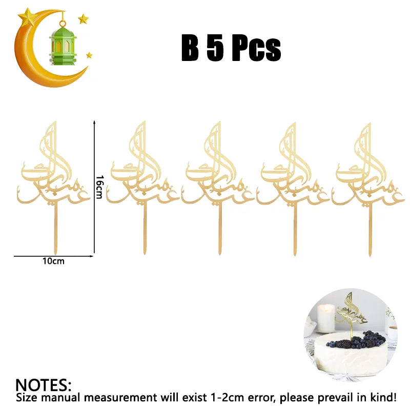 2026 Ramadan Eid Mubarak Gold Acrylic Cake Topper Set Muslim Ramadan Holiday Party Cake Decorations Party Home Decoration