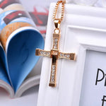 Religious Cross Necklace Iced Out Crystal Pendant Titanium Steel Cuban Chain Men's Trendy Jewelry