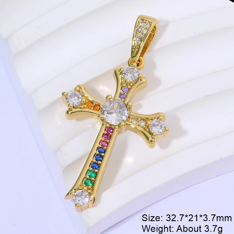 Religious Talisman Jewelry Accessories Handmade 18K Real Gold Plated Cz Paved Catholic Christian Cross