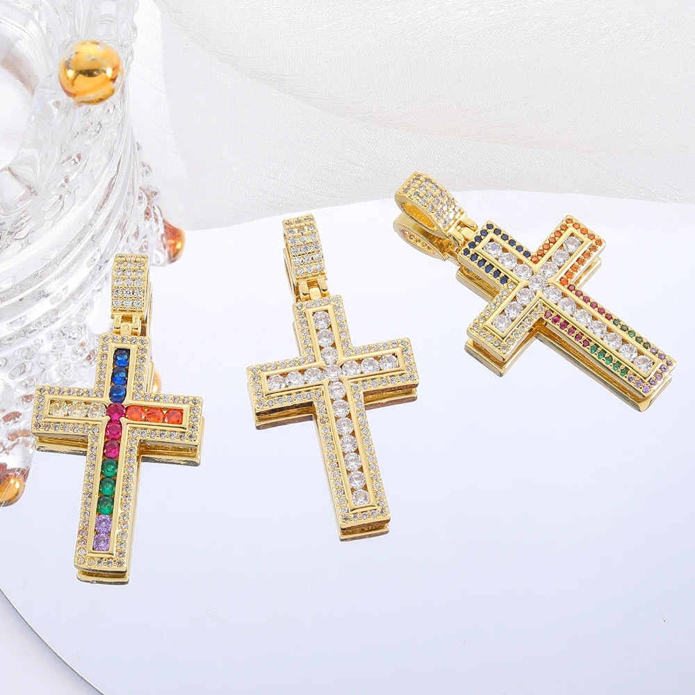 Religious Talisman Jewelry Accessories Handmade 18K Real Gold Plated Cz Paved Catholic Christian Cross