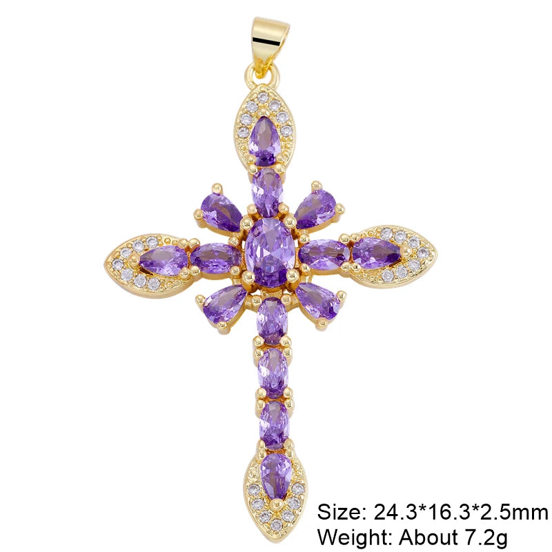 Religious Talisman Jewelry Accessories Handmade 18K Real Gold Plated Cz Paved Catholic Christian Cross
