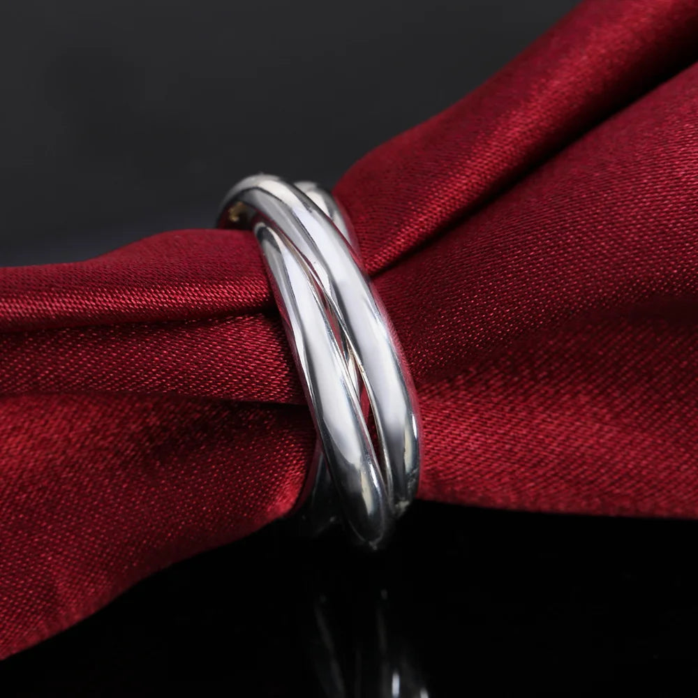 925 Sterling Silver Rings For Women Simple three circles size 5/6/7/8/9/10 Fashion Party Gift Girl student Jewelry