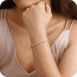 Gold Bracelets for Women Dainty 14K Gold Plated Cubic Zirconia Paperclip Chain Bracelet Trendy Jewelry