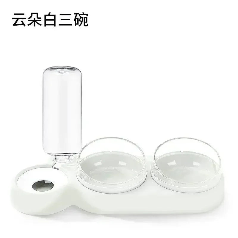 Pet Cat Food Bowl, Splash - Water proof, Three Bowl Neck Protection, Automatic Feeder, Water Storage Dispenser