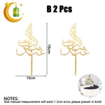 Ramadan Eid Mubarak Gold Acrylic Cake Topper Set Muslim Ramadan Holiday Party Cake Decorations Party Home Decoration