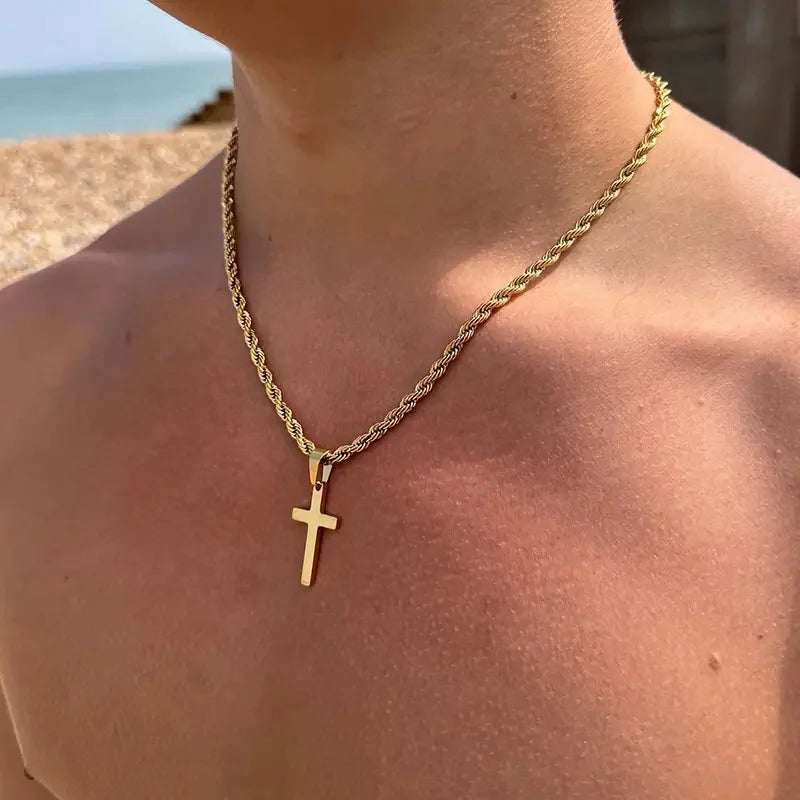New Cross Pendant Necklace for Men Women Minimalist Gold Color Jewelry Male Female Necklace.