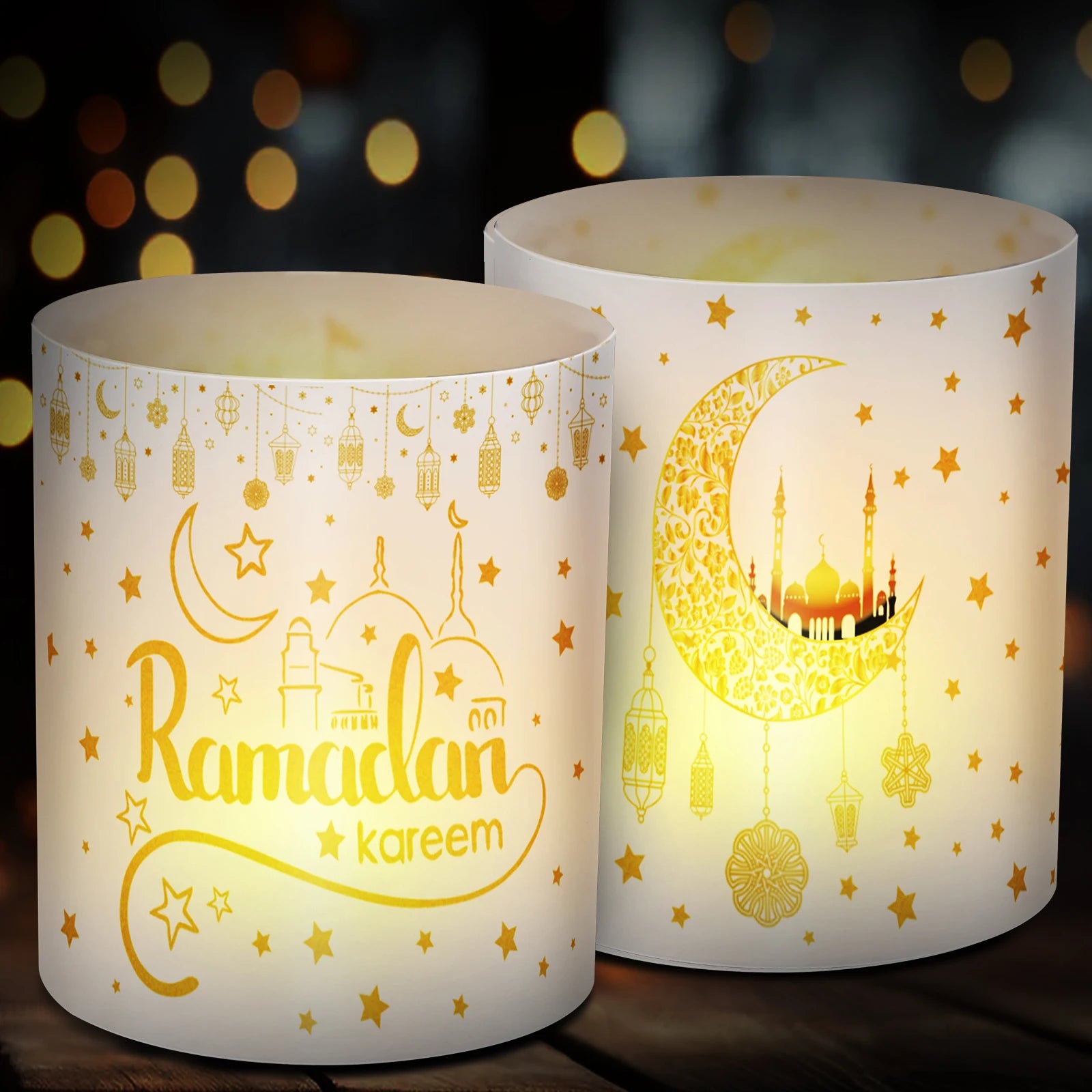 12pcs Ramadan Kareem Islamic Traditional Moon and Mosque Patterns Warm Festival Decoration, Lighting Up Your Ramadan Celebration