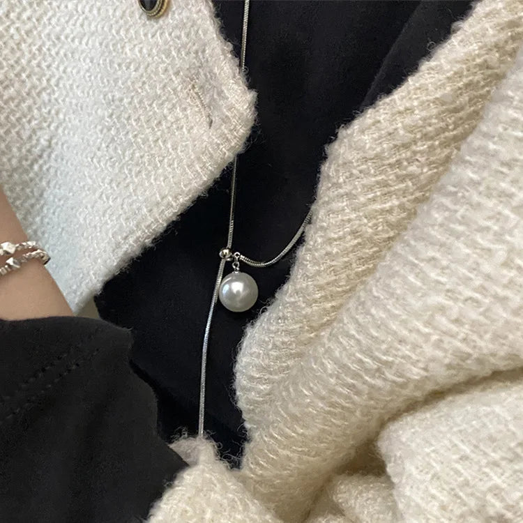 Women Long Necklace With Single Pearl Tassel Adjustable New Fashion Sweater Chain