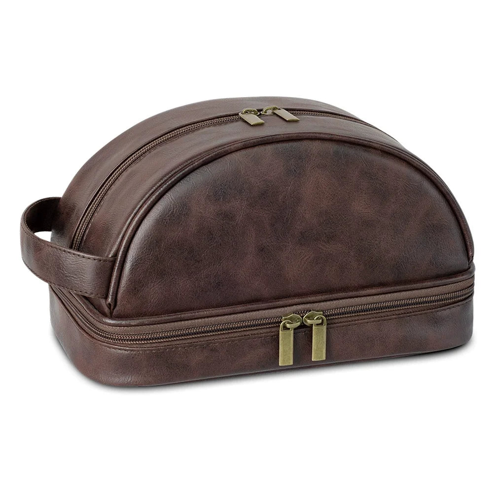 Men's leather makeup bag for travel men's high-end sense large capacity storage bag.