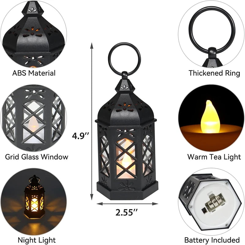 Retro Mini Lantern Black Tea Light Decorative For Ramadan