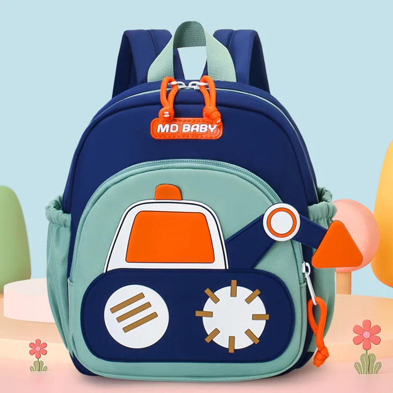 Kids Backpack for Boys Girls Toddler School Kindergarten Cute Construction Truck Car Design.