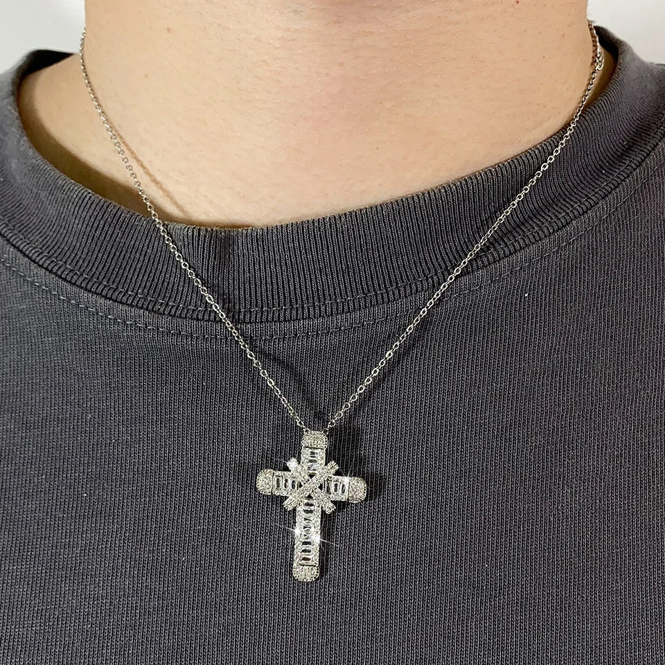 Cross Pendant Necklaces Classical Sparkling CZ Cross Necklace Jewelry Festival Party Daily Gifts For Men