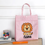 Personalized Kids Library Tote Bags Homeschool Cute Animal with Name Reading Books Bag.