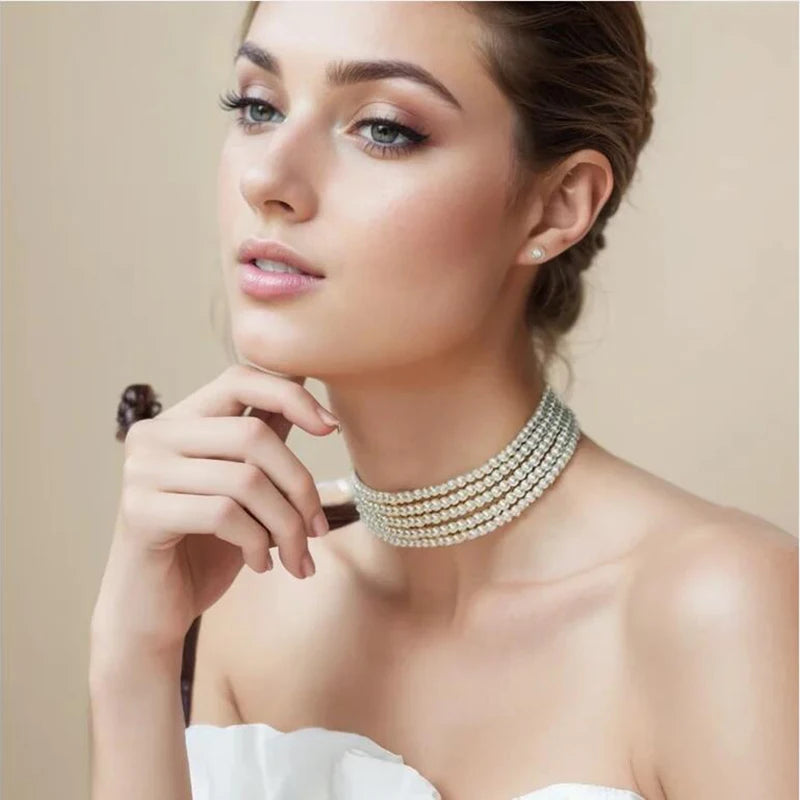 Fashion Elegant Women 3-5 Layer White Pearl Choker Necklaces Bohemian Creative Design Wedding Anniversary Female Jewelry