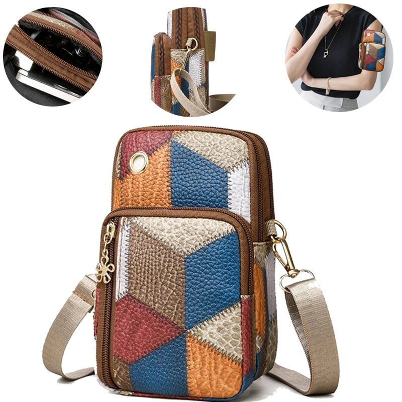 Men's and women's single-shoulder crossbody bags, mini handbags, color-blocked, versatile.