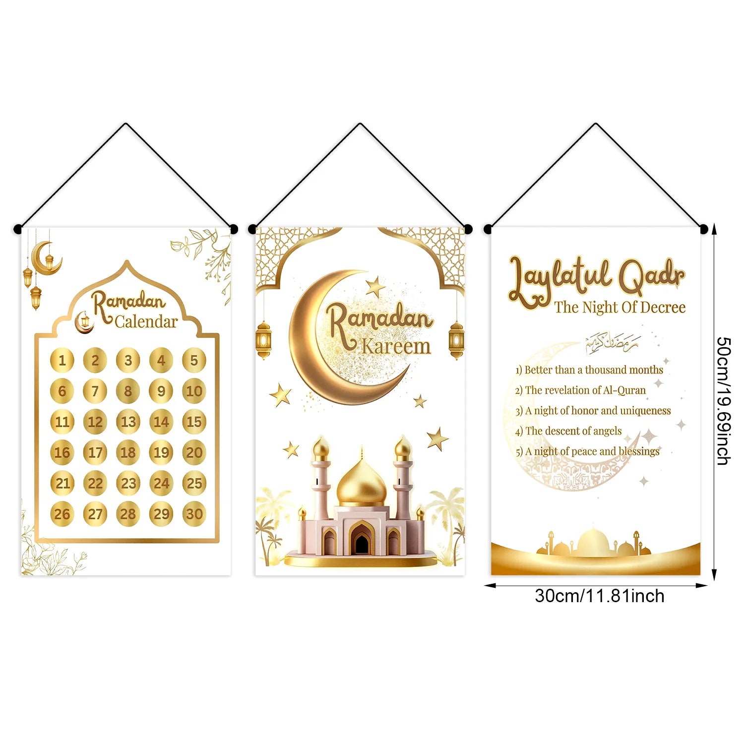 Ramadan Platinum Hanging Banner party decoration Mubarak Ramadan Calendar Kareem star moon Celebration Banner Gift adults favors
