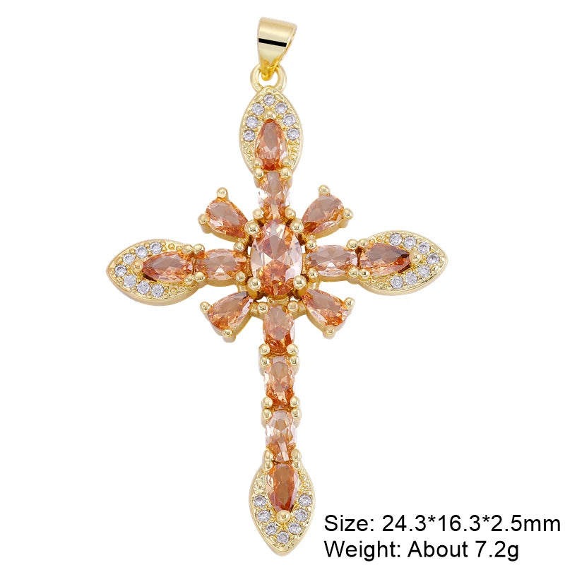Religious Talisman Jewelry Accessories Handmade 18K Real Gold Plated Cz Paved Catholic Christian Cross