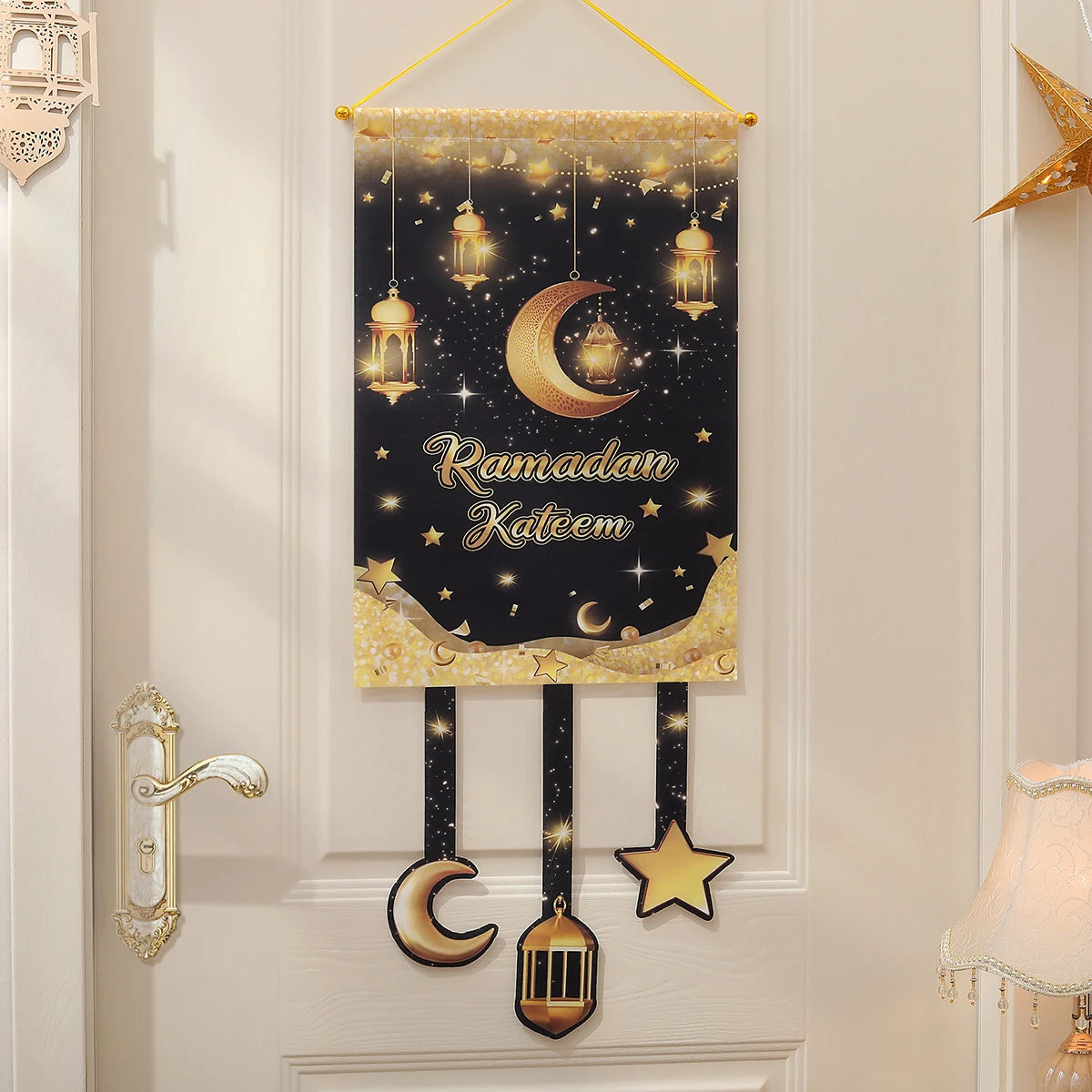 Ramadan Irregular Flag Hanging Moon Stars Door Hanging Wall Decoration Party Decoration Hanging Pieces Banner 1 Set 1 Piece