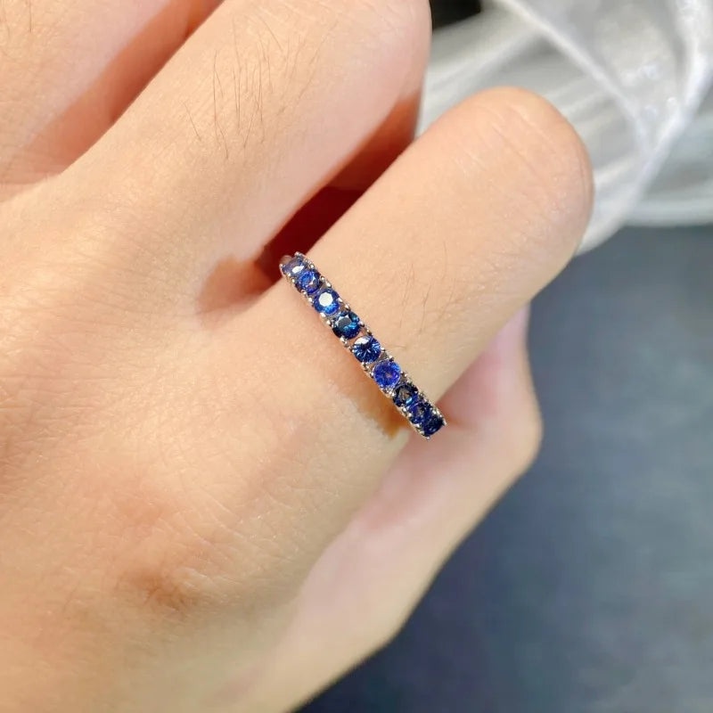 Wedding Rings for Women 925 Sterling Silver 2mm Natural Sapphire Band Ring