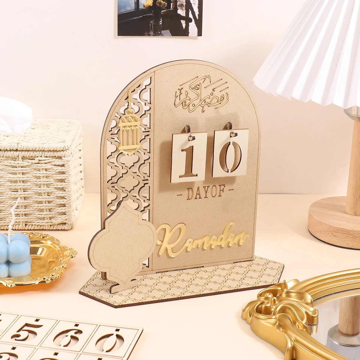 Ramadan Wooden Countdown Calendar, Eid Desk Calendar for Home & Office Decor