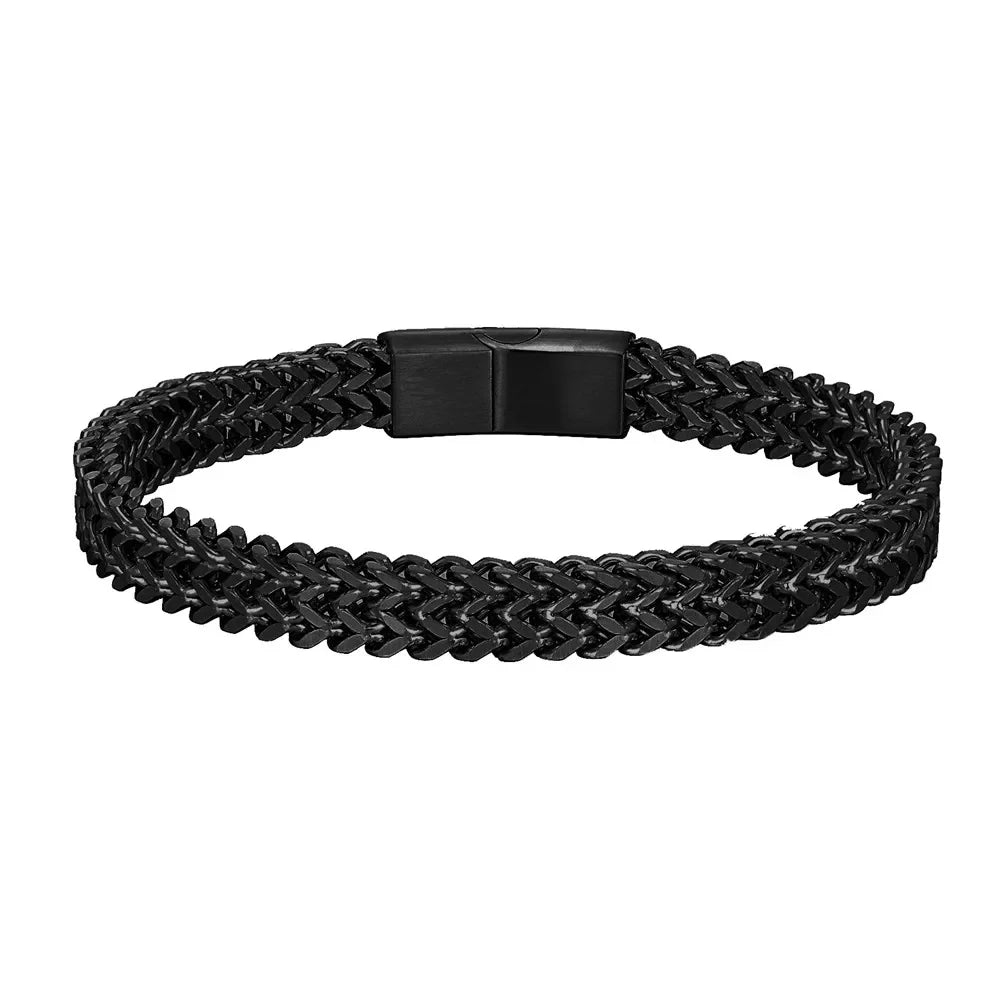 MKENDN 8MM Blue Stainless Steel Curb Chain Bracelet Men Women.