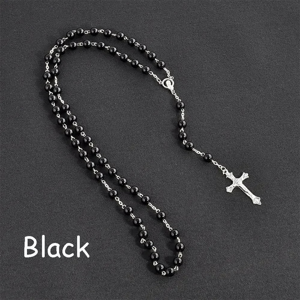 Fashion Vintage Cross Necklace Rosary Beads Chain Jesus Crucifix Virgin Mary Pendant Chain Jewelry Necklace