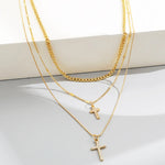 Cross Necklace Triple Chain Statement Necklace with Zircon Crystal Cross Pendant Jewelry Gifts for Women & Teen Girls.