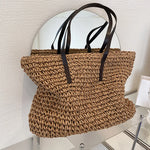 Women Handbag Summer Beach Bag Rattan Woven Handmade Knitted Straw Large Capacity.